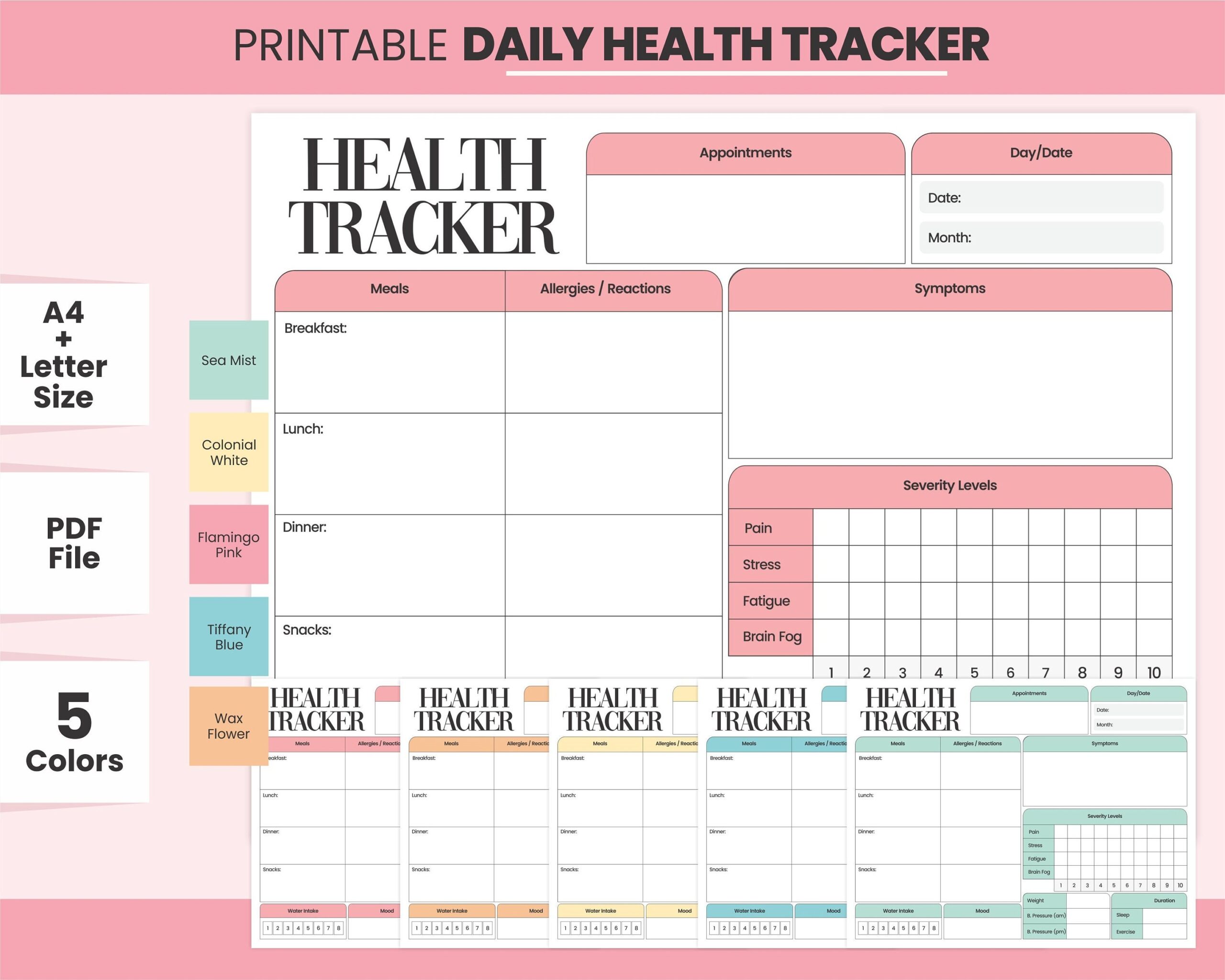Printable Daily Health Tracking Sheet Digital Chronic Illness 