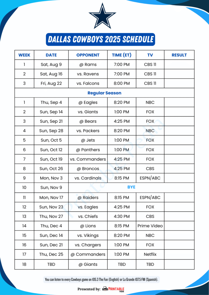 Printable Dallas Cowboys Schedule 2025 Printable Pedia Printable Dallas Cowboys Schedule 2025 Printable Pedia