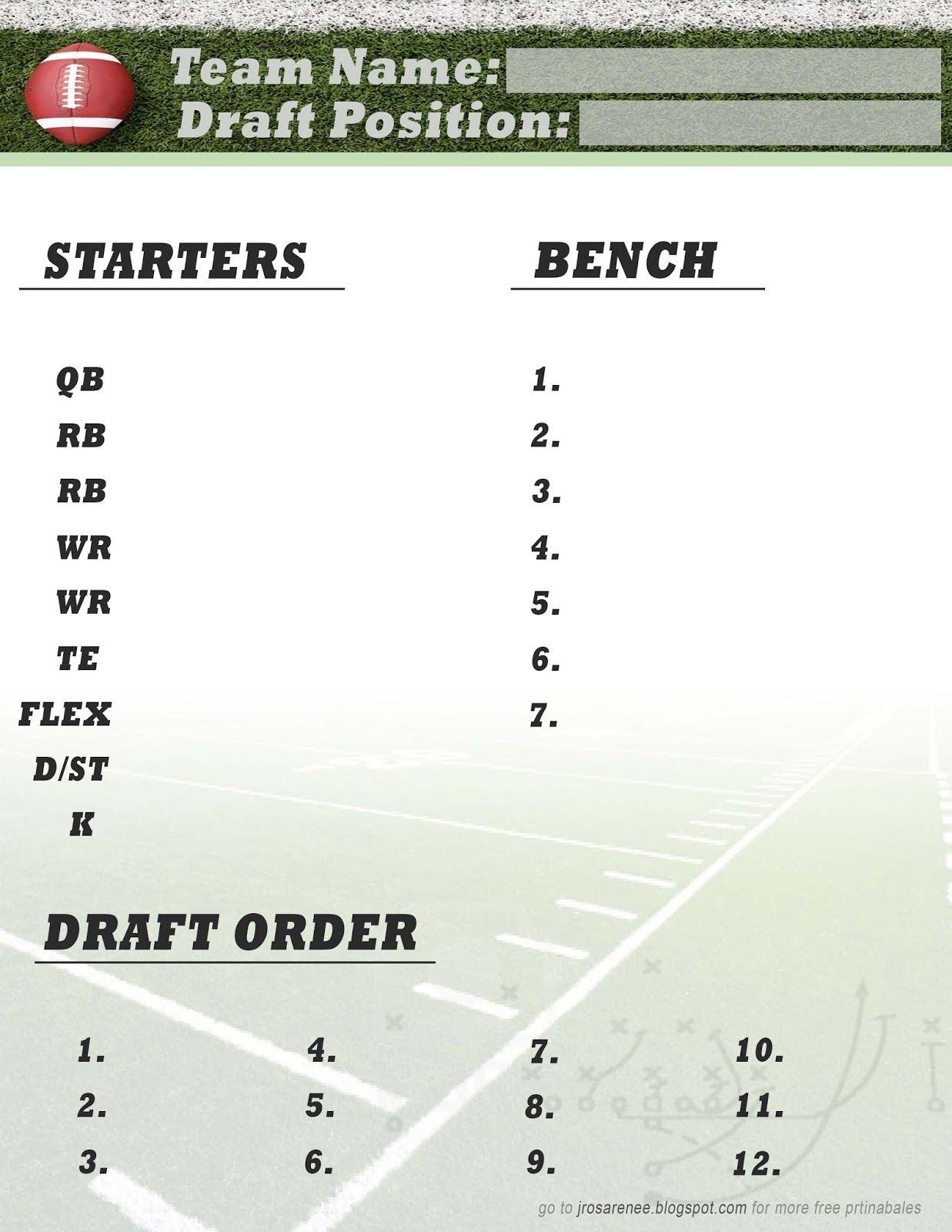 Printable Draft Sheets Fantasy Football