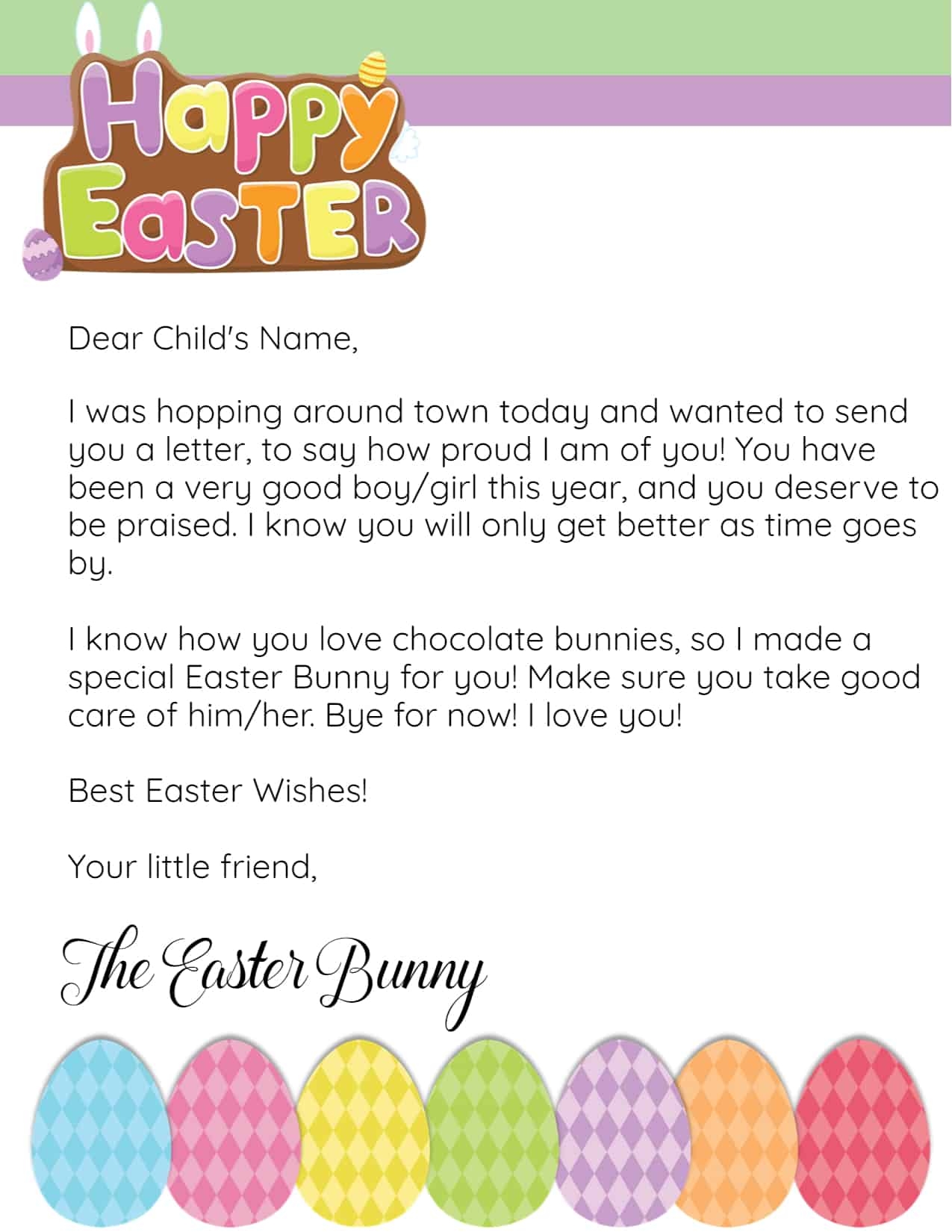 Printable Easter Bunny Letter