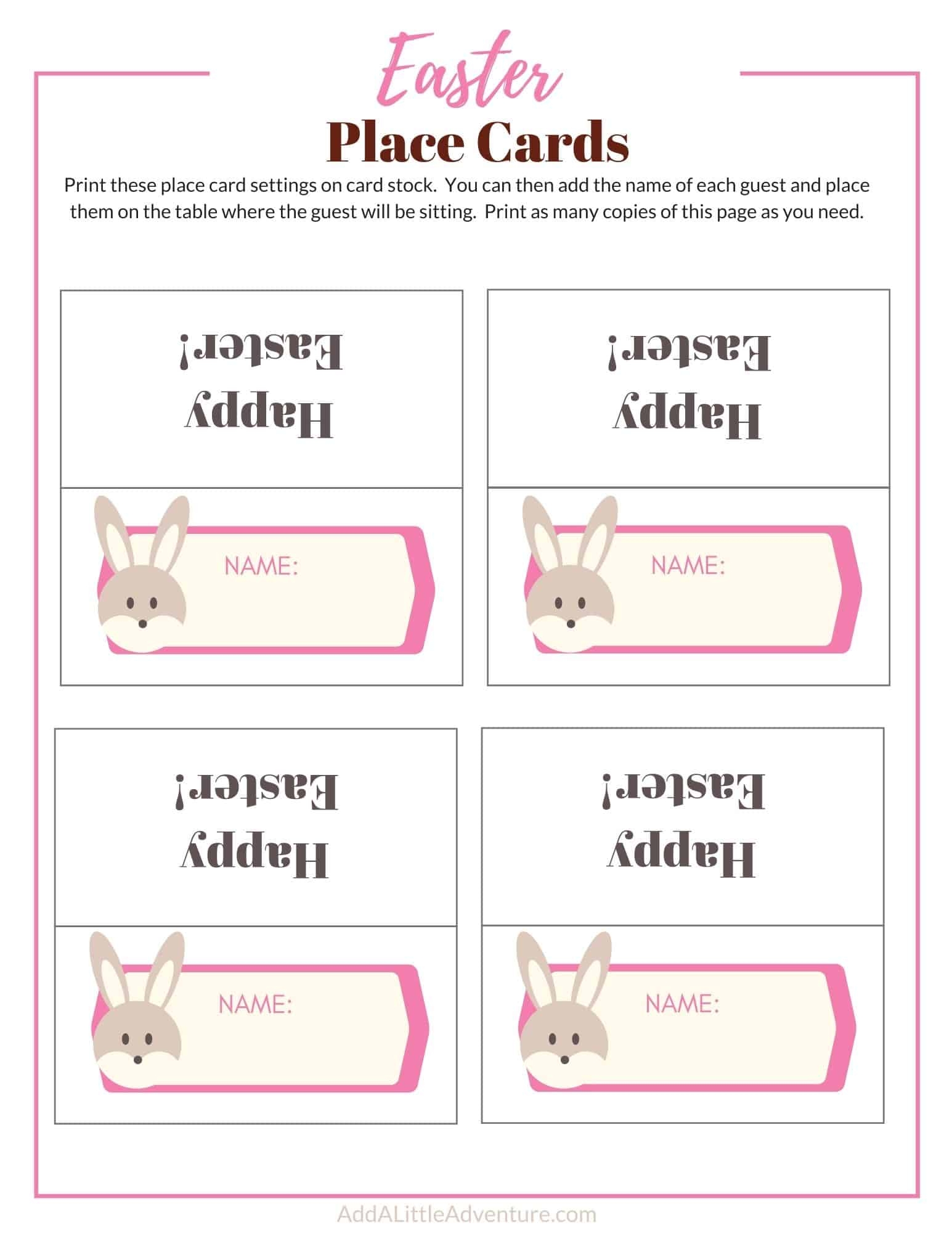 Printable Easter Place Cards Add A Little Adventure