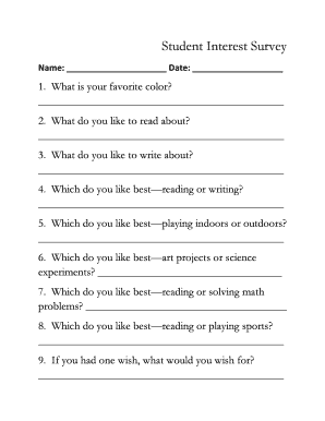 Printable Elementary Student Interest Inventory