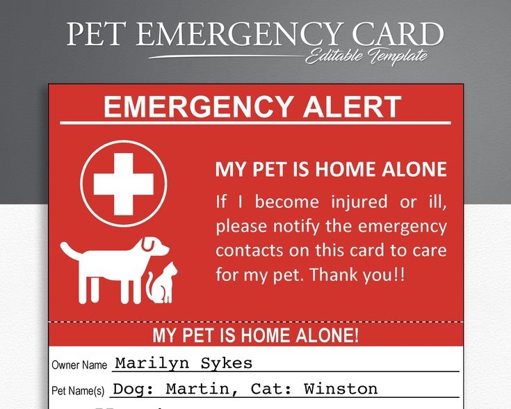 Printable Emergency My Pet Is Home Alone Information Cards Pet Owner 