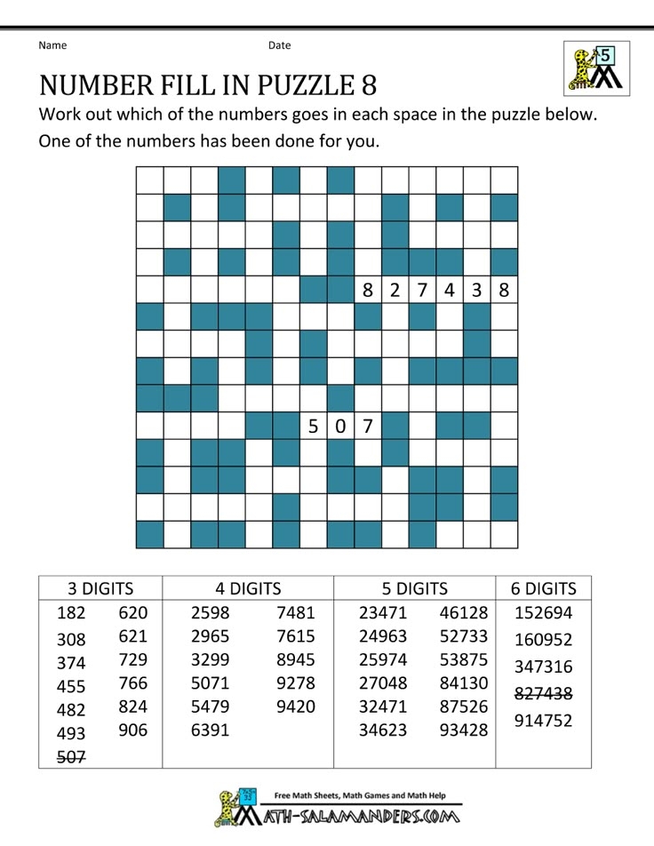 Printable Fill In Number Puzzles