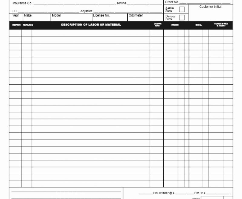 Printable Free Auto Body Repair Estimate Template Forms