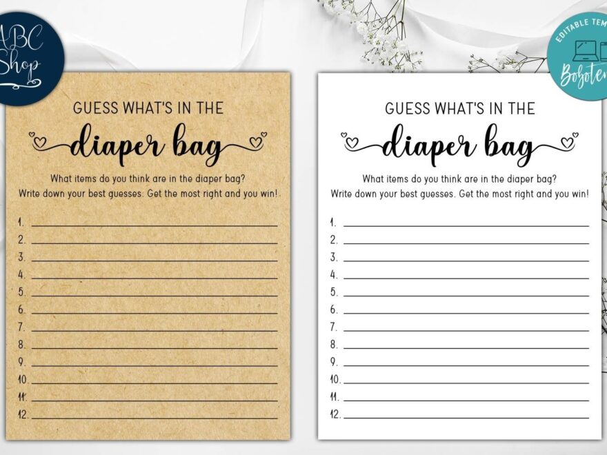 Printable Guess What 39 s In The Diaper Bag Baby Shower Game DIY