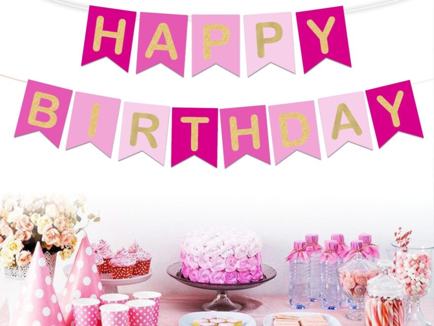 Printable Happy Birthday Banner Pink And Gold Instant Etsy
