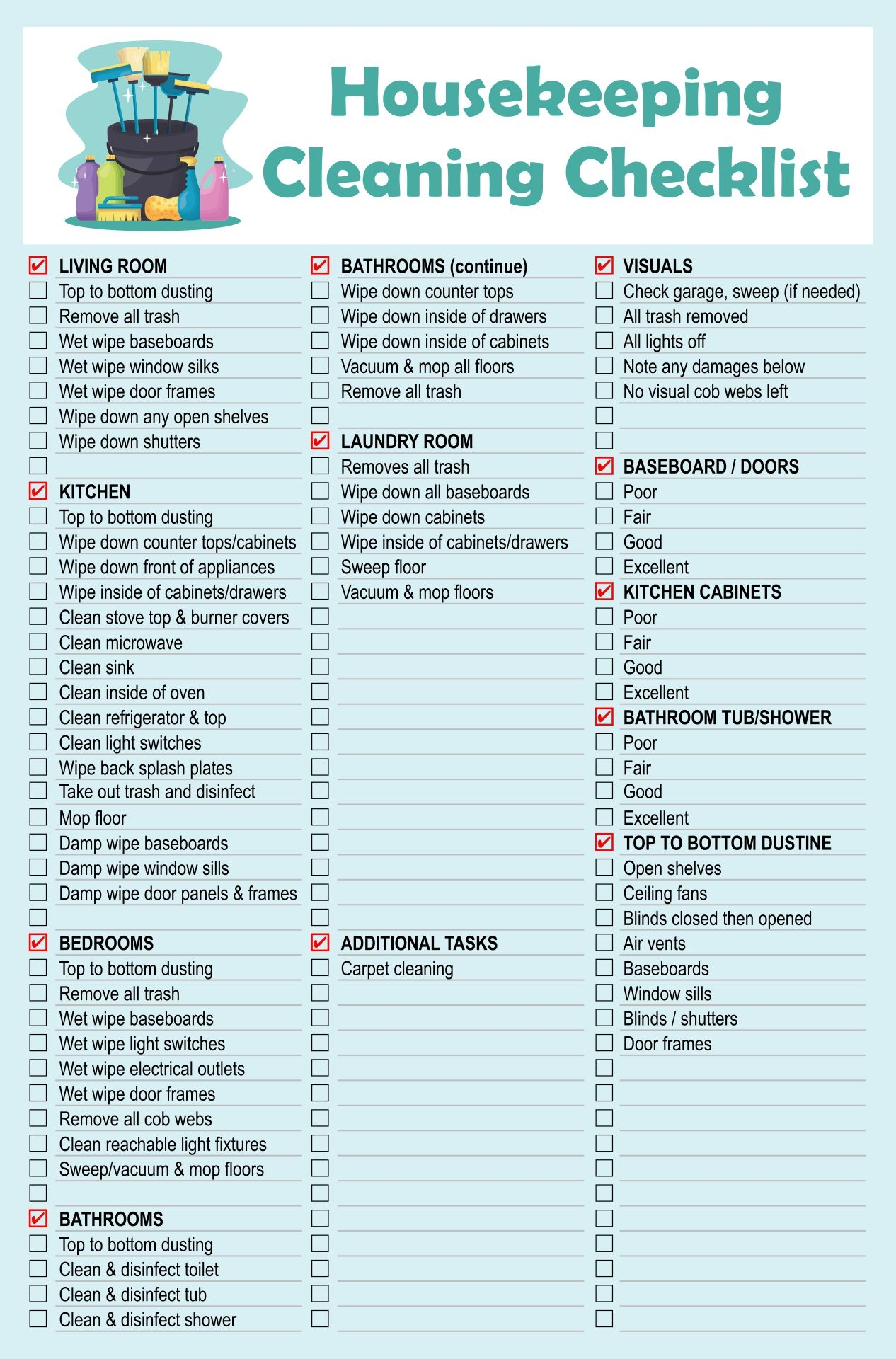 Printable House Cleaning Checklist Template Printable Free Templates