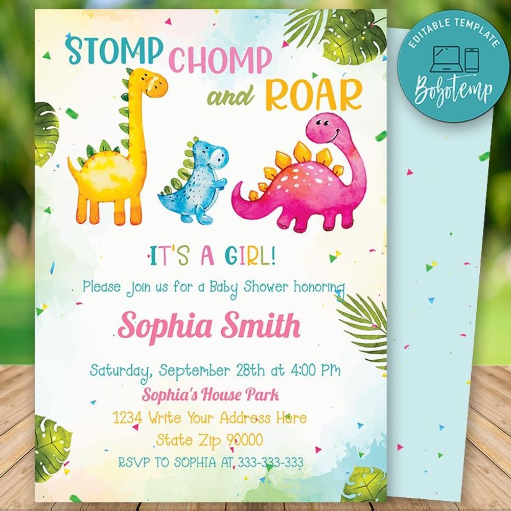 Printable Its A Girl Dinosaur Baby Shower Invitation DIY Bobotemp