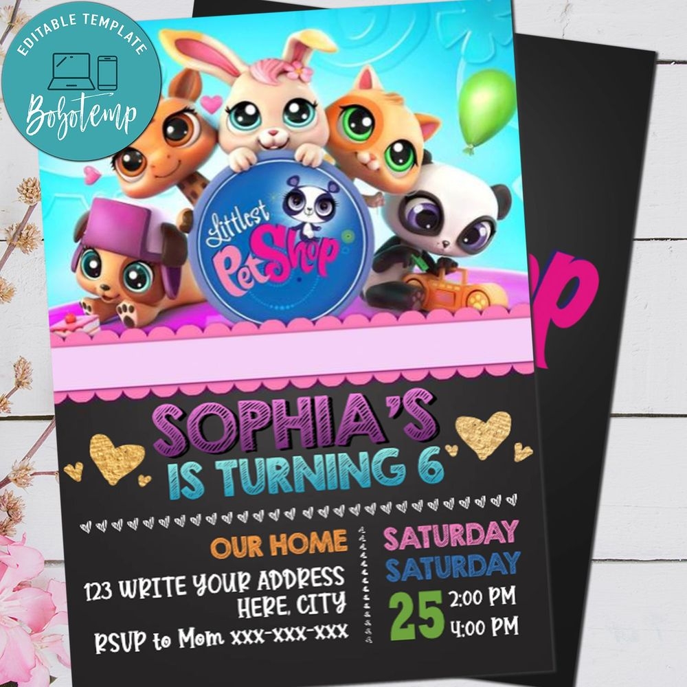Printable Littlest Pet Shop Chalkboard Birthday Invitation DIY Bobotemp
