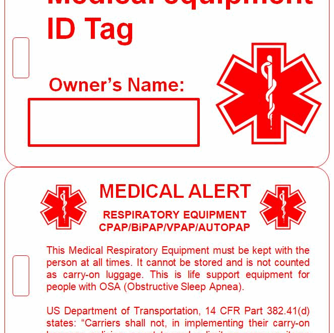 Printable Luggage Tab For Medical Device CPAPtalk Medical
