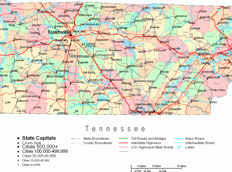 Printable Map Of Tennessee Cities