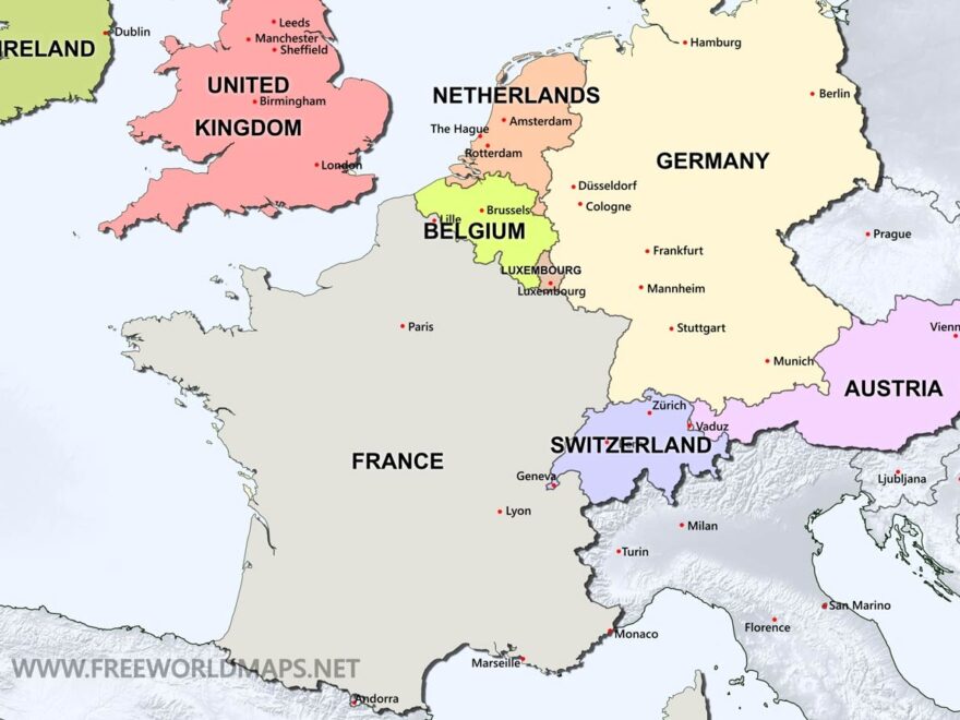 Printable Map Of Western Europe With Major Cities Printable Map Of