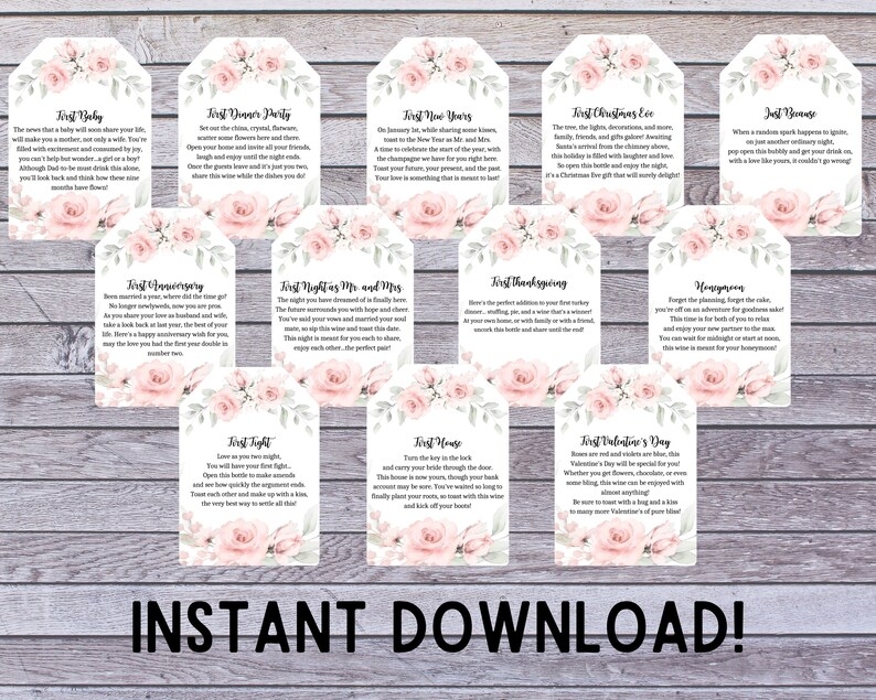 Printable Marriage Milestone Tags A Year Of Firsts Wine Etsy