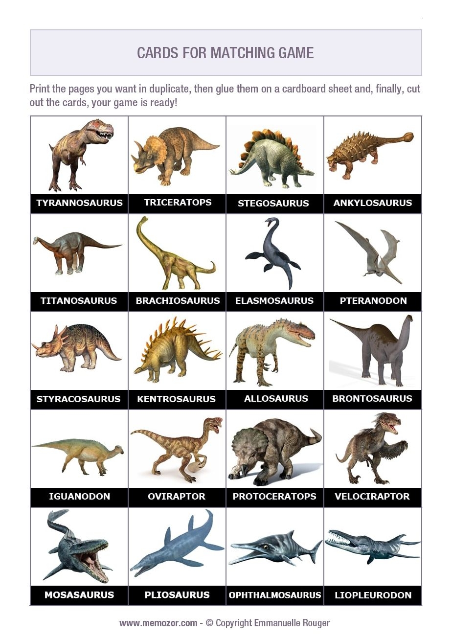 Printable Matching Game Dinosaurs 50 Cards Memozor En 2025 