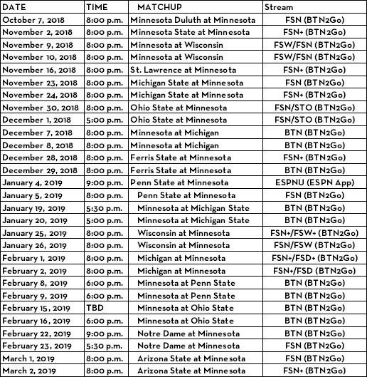Printable Minnesota Gopher Basketball Schedule