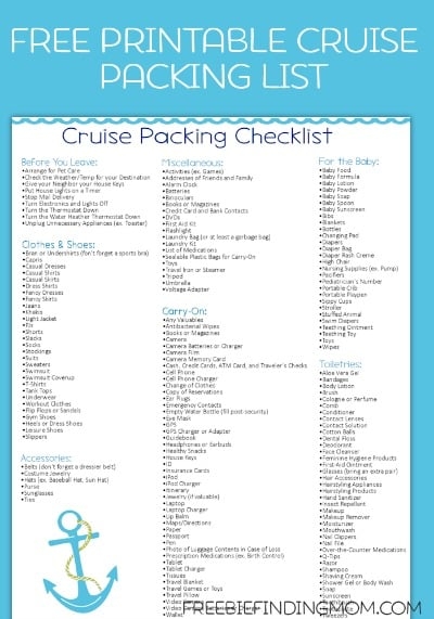 Printable Packing List For Cruise