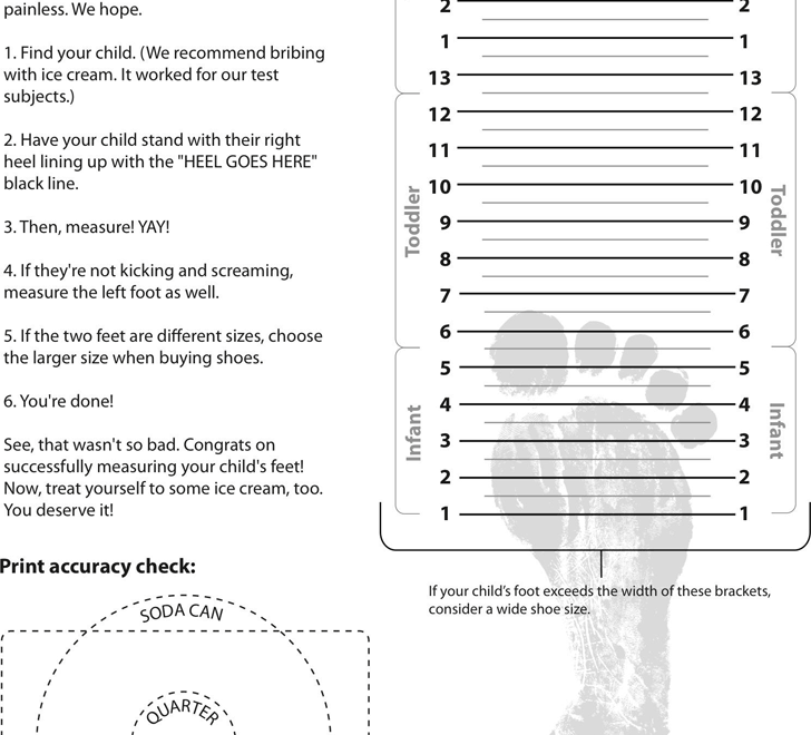Printable Shoe Size Chart Kids
