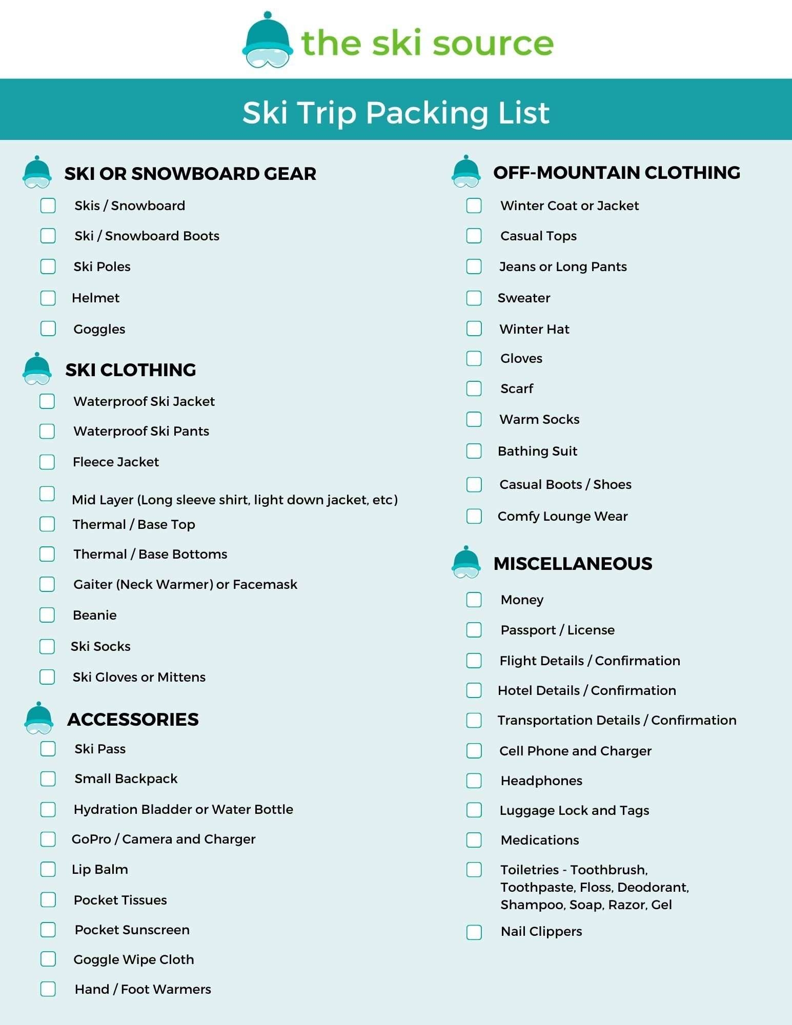 Printable Ski Trip Packing List Skiing Essentials For Vrogue co