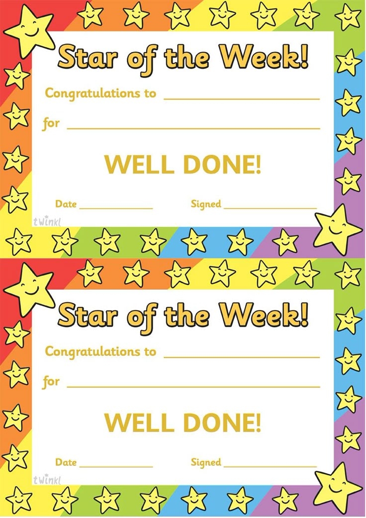 Printable Star Of The Week Poster Printable Word Searches