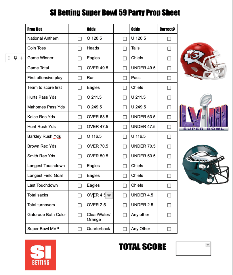 Printable Super Bowl 2025 Party Prop Bets Sheet For Chiefs Vs Eagles In Printable Super Bowl 2025 Party Prop Bets Sheet For Chiefs Vs Eagles In