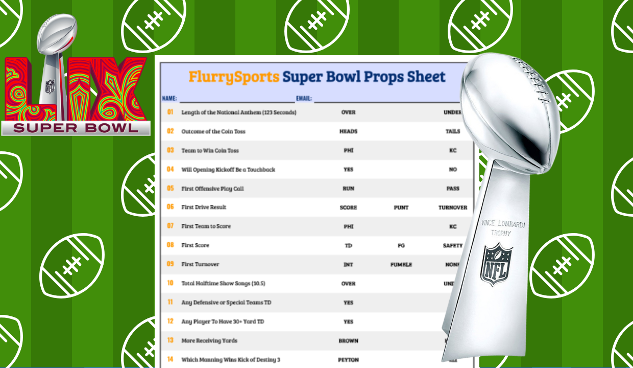 Printable Super Bowl Props Sheet 2025 SB LIX Prop Bets FlurrySports Printable Super Bowl Props Sheet 2025 SB LIX Prop Bets FlurrySports