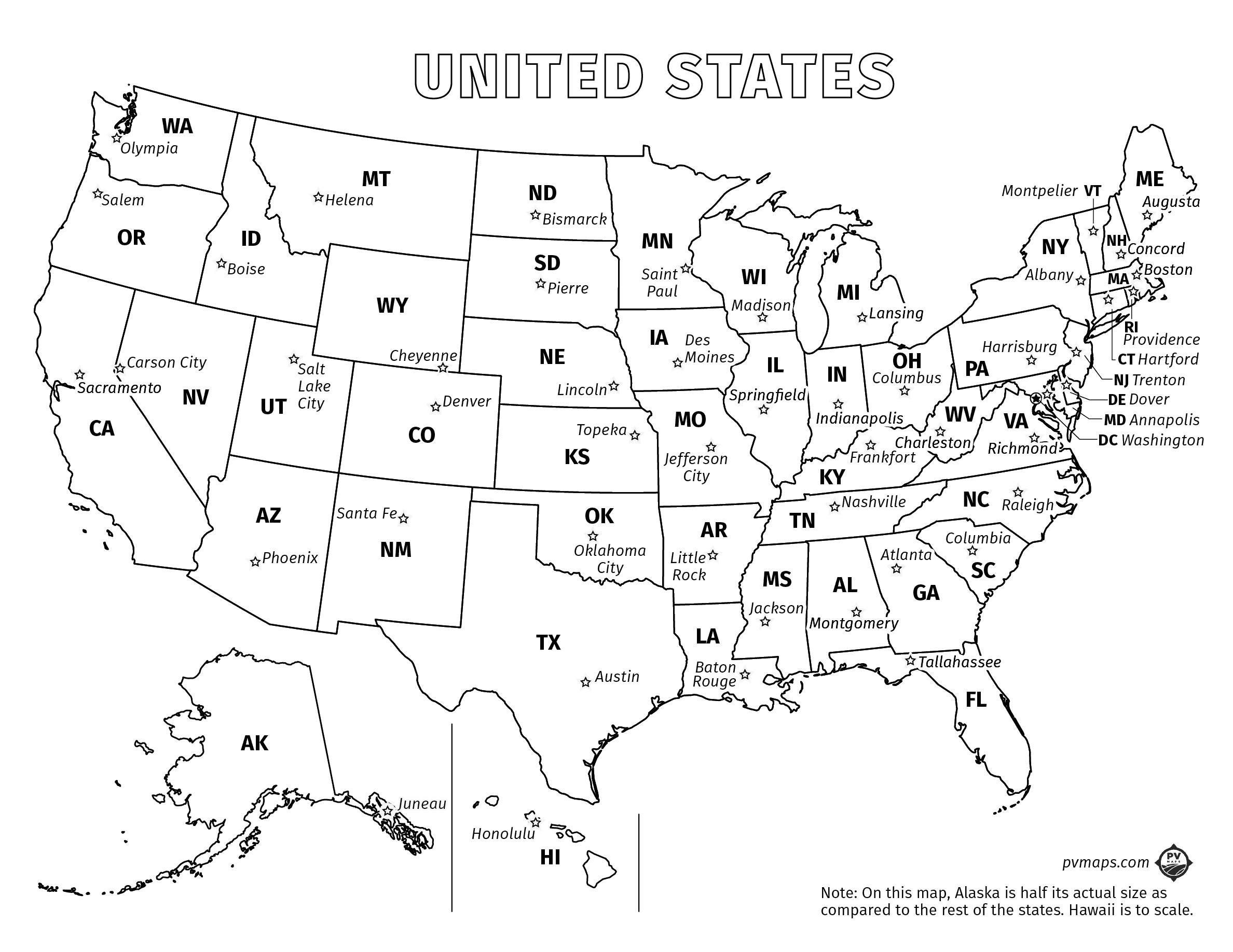 Printable Usa Map With Capitals