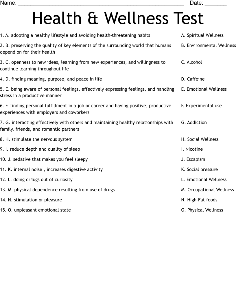 Printable Wellness Worksheets
