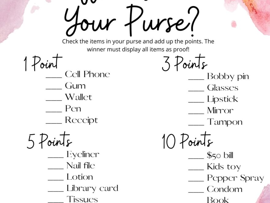 Printable Whats In Your Purse Printable Word Searches