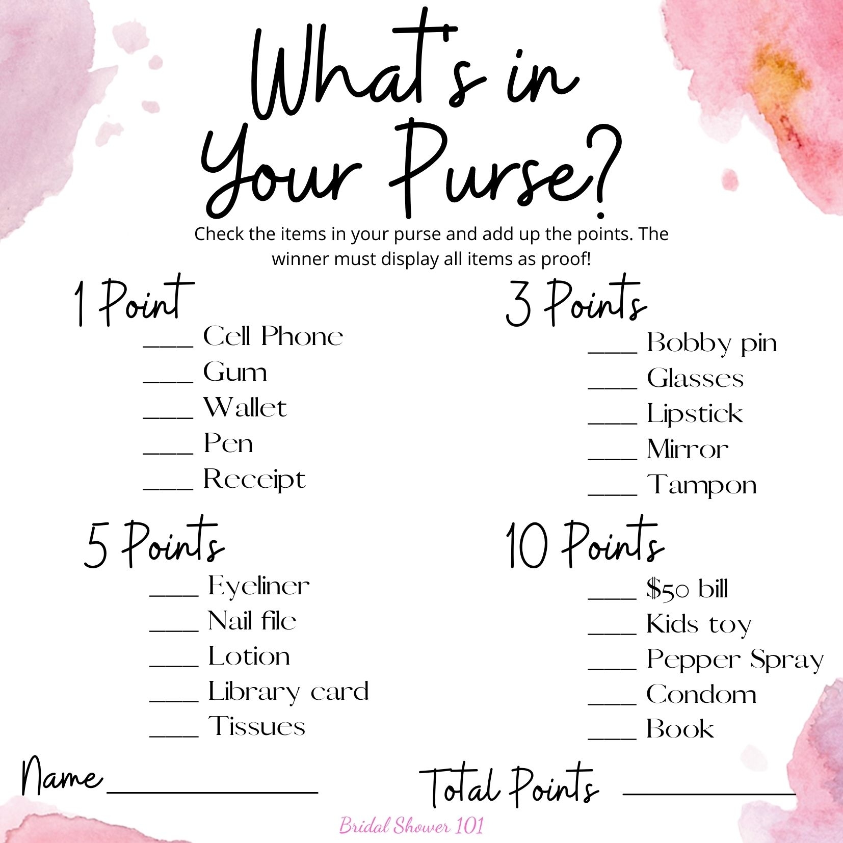 Printable Whats In Your Purse Printable Word Searches