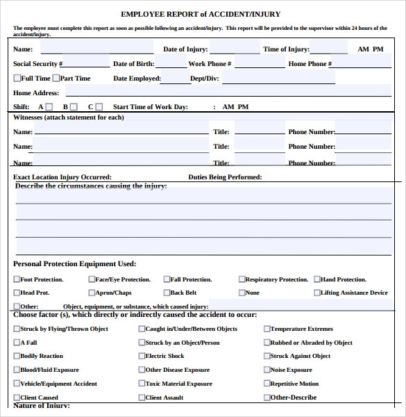 Employee Accident Report Form Printable