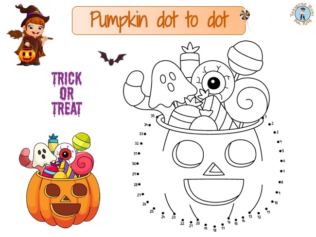 Pumpkin Dot To Dot Halloween Printable Treasure Hunt 4 Kids