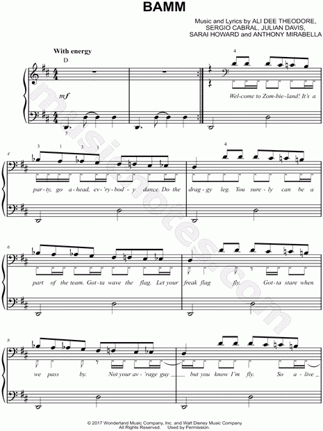  quot Bamm quot From 39 Zombies Disney Musical 39 Sheet Music Easy Piano In D 