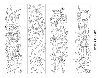 quot Under The Sea quot Coloring Bookmarks Set Of 4 Printable Bookmarks