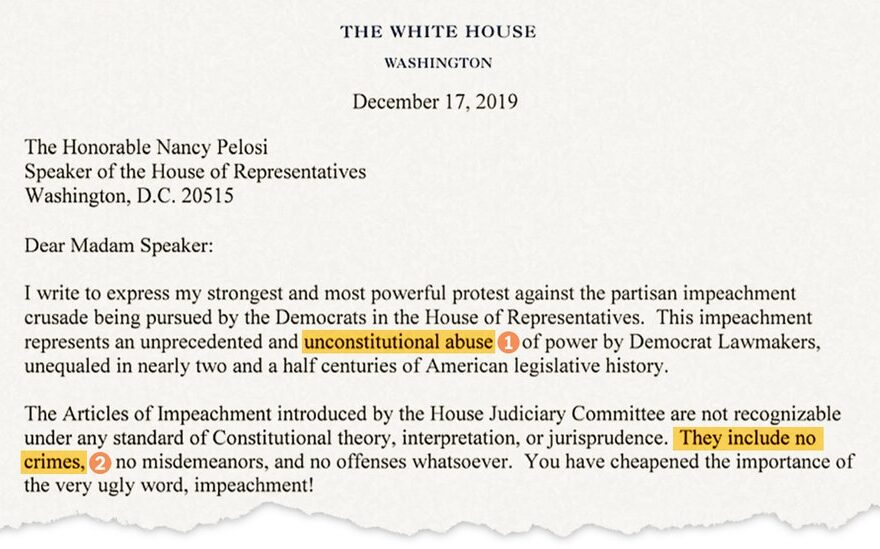 Read Trump s Letter To Pelosi Protesting Impeachment The New York Times