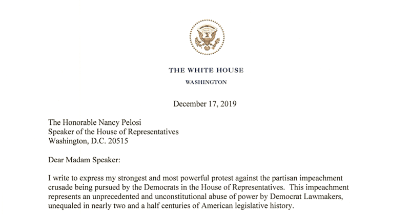 Read Trump s Letter To Pelosi Protesting Impeachment The New York Times