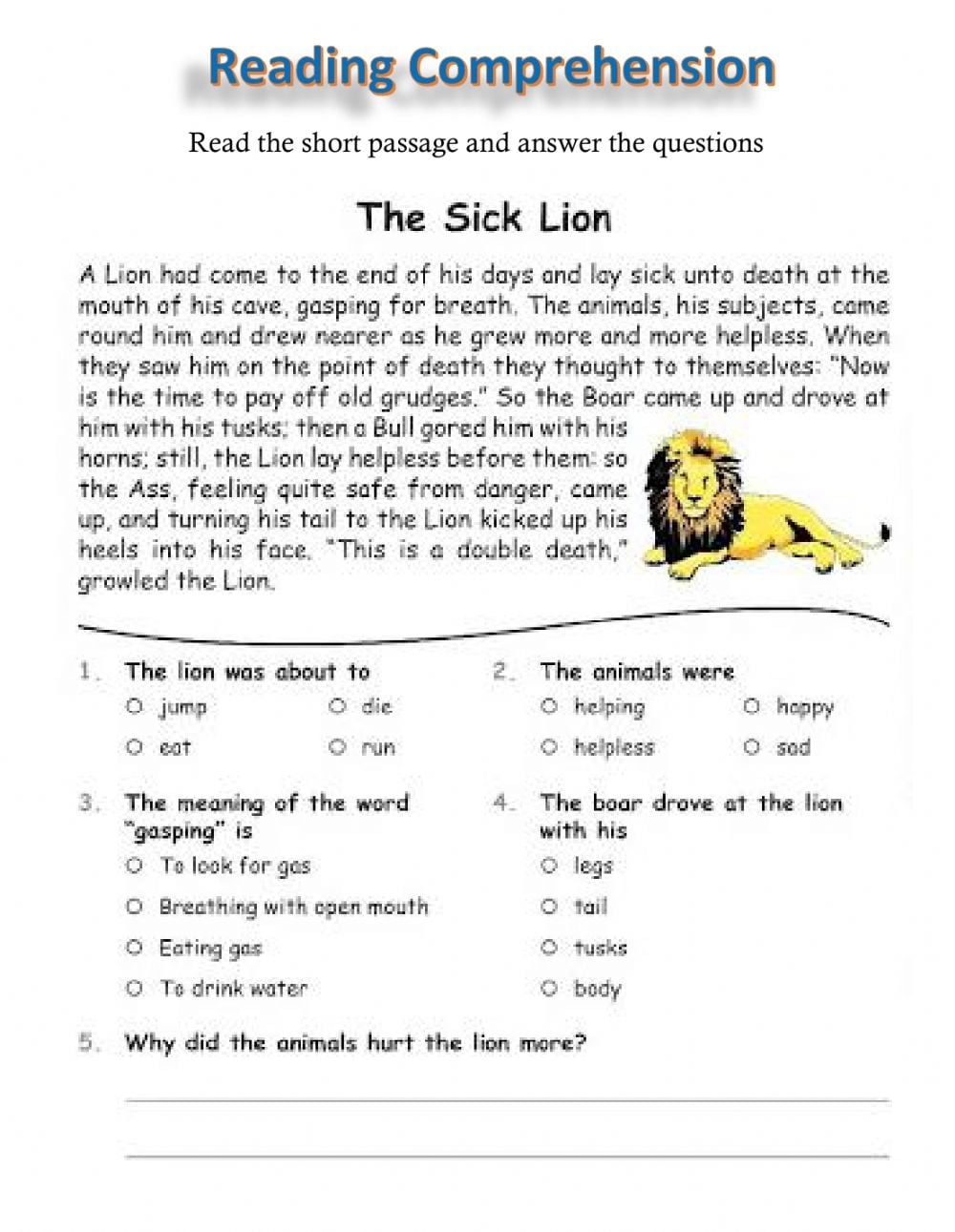 Reading Comprehension Printable Worksheets For 5th Grade Reading 