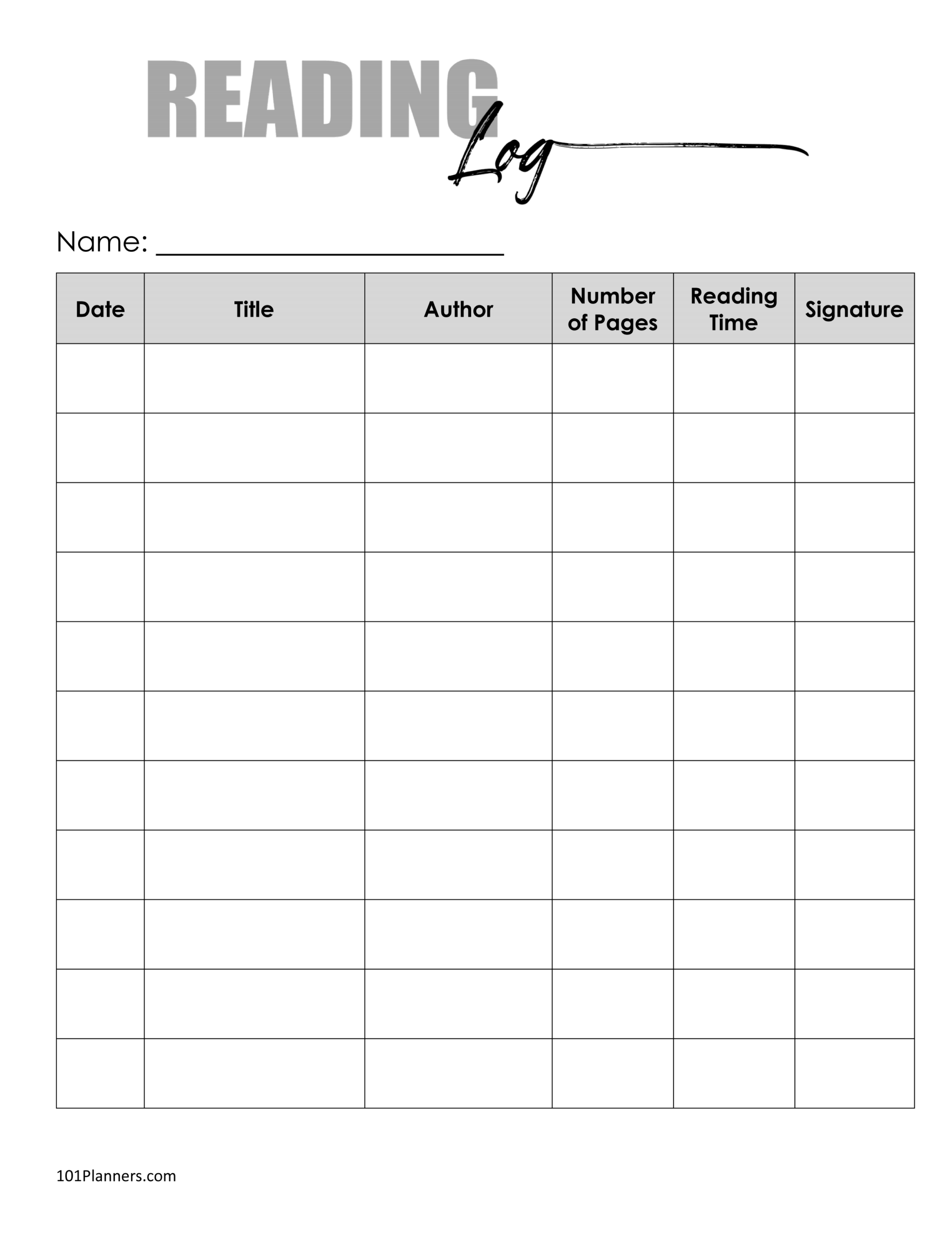 Reading Log Printable With Parent Signature