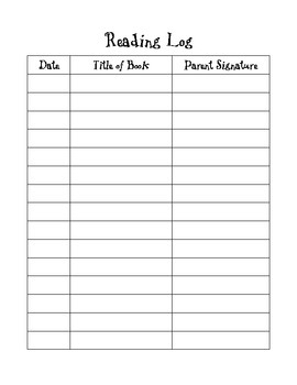 Reading Log With Parents Signature By Jamie Trost TpT