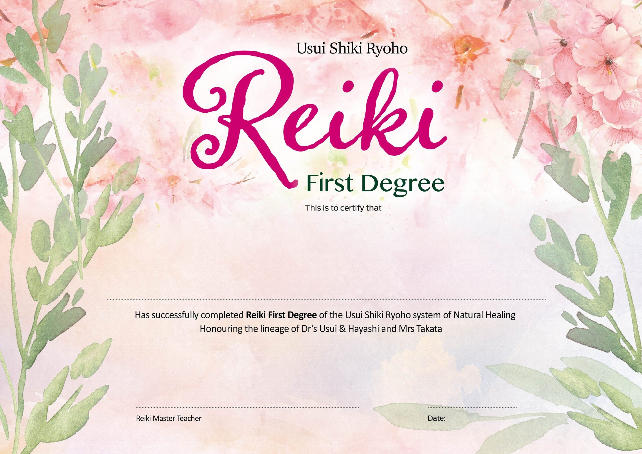 Reiki One Certificate Template Reiki Certificate Printable Etsy