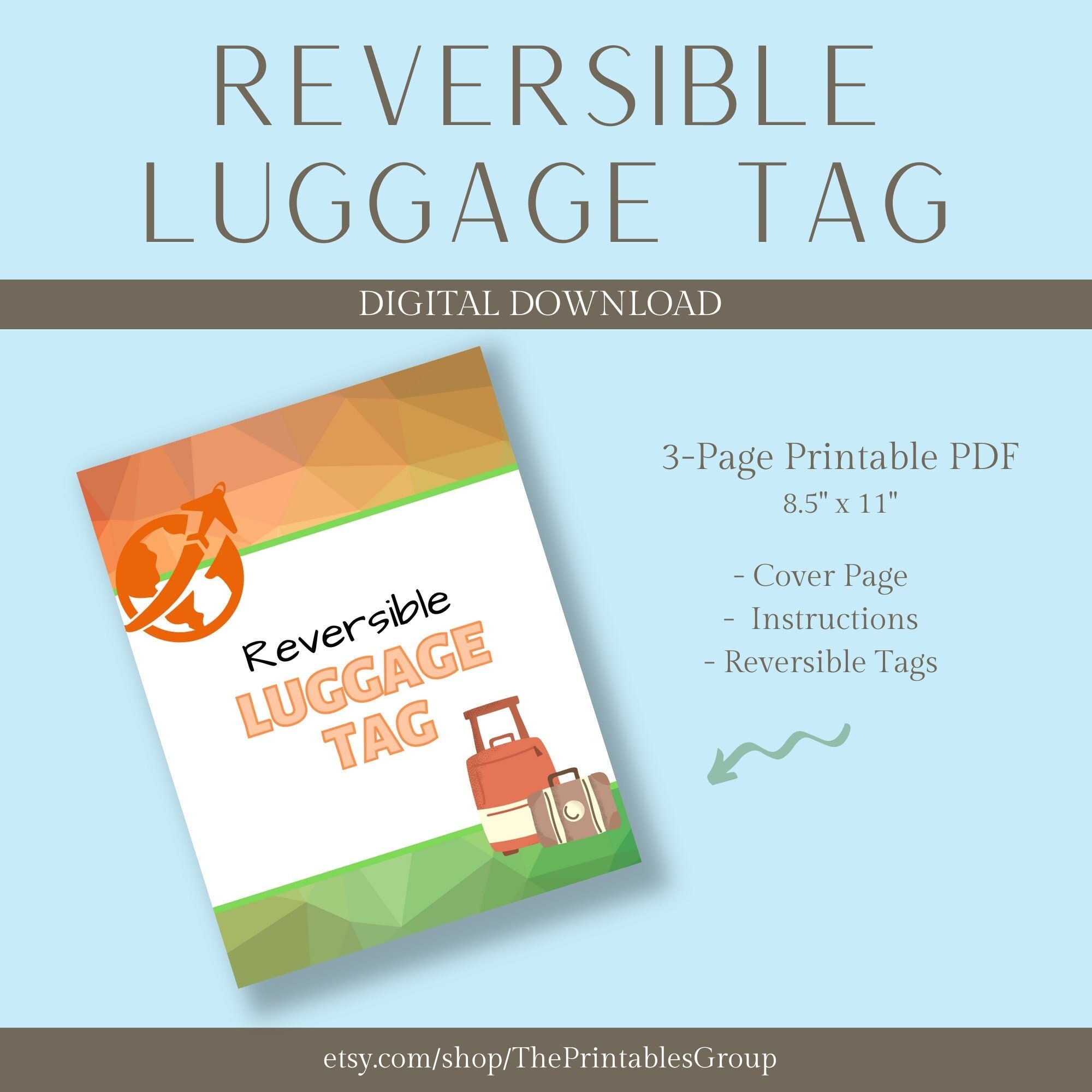 Reversible Luggage Tags Printable Two sided Backpack Travel Bag Tags 