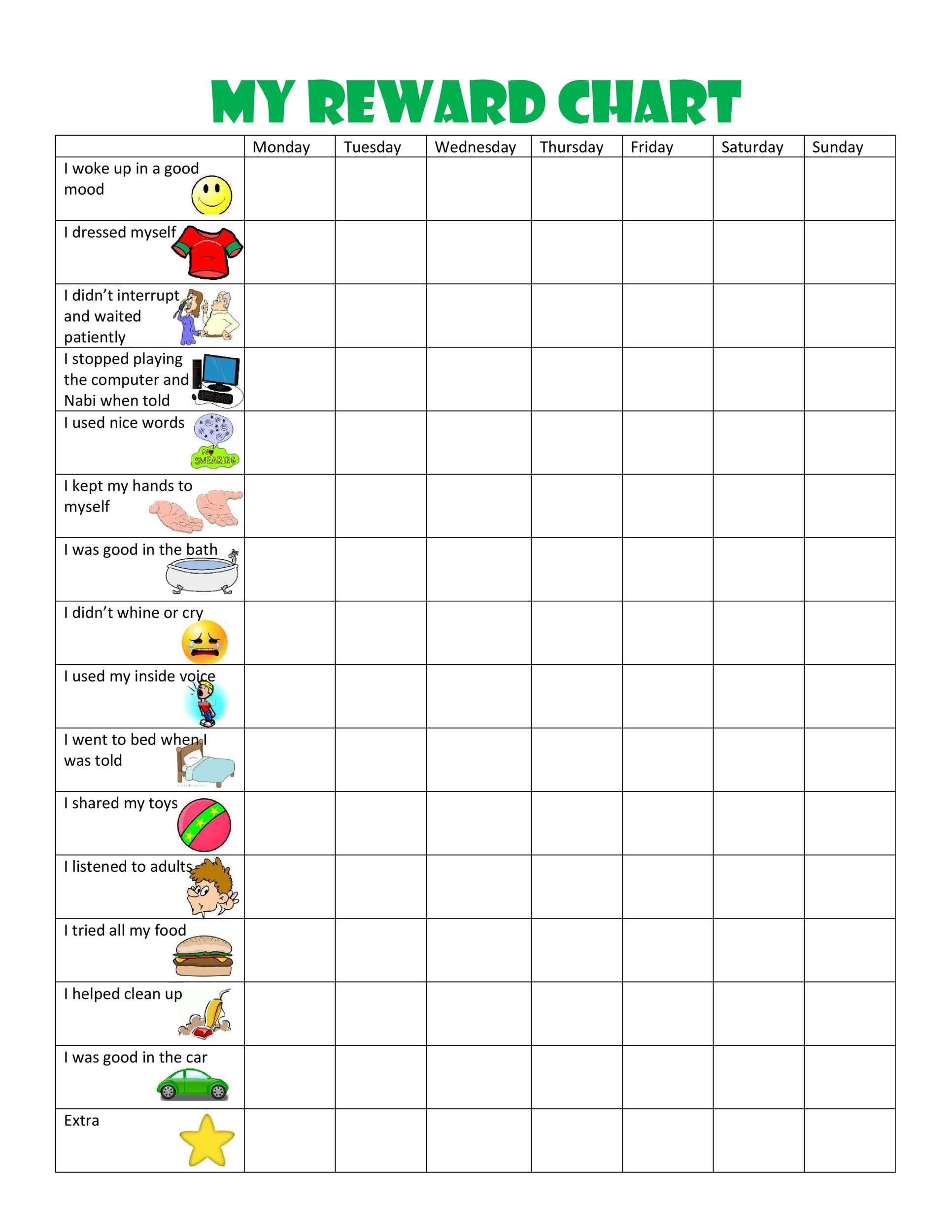 Printable Reward Charts For 8 Year Olds
