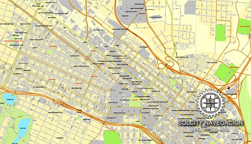 Richmond Virginia US Printable Vector Street City Plan Map Full 