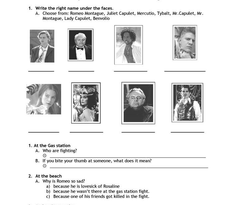 Romeo And Juliet Free Printable Worksheets Peggy Worksheets