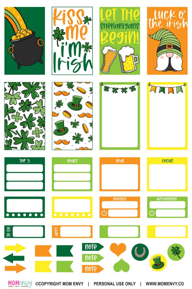 Saint Patrick 39 s Day Stickers Free Printable Digital Planner Stickers