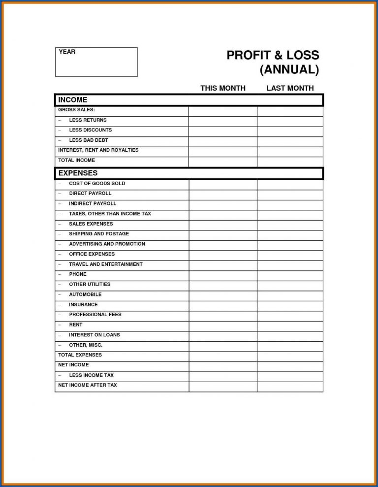 Self Employed Printable Profit And Loss Statement Template Printable 