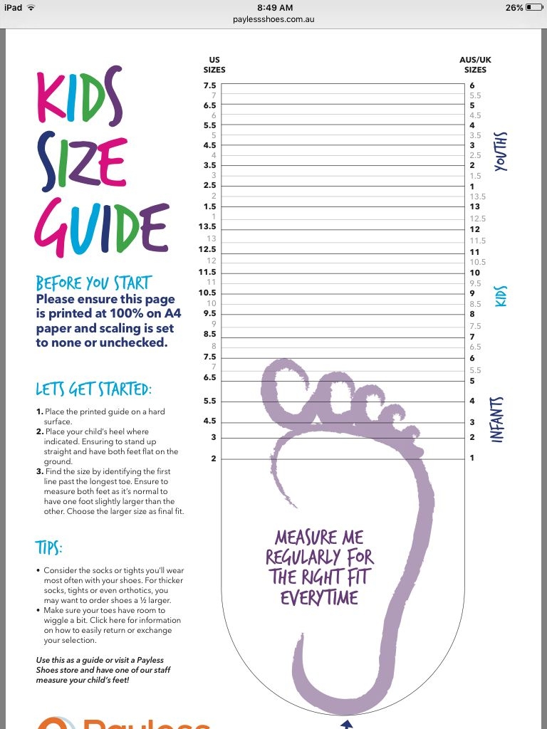 Printable ChildrenS Shoe Size Chart Printable ChildrenS Shoe Size Chart