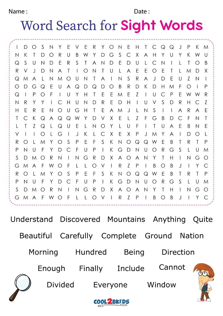 Sight Word Word Search Free Printable