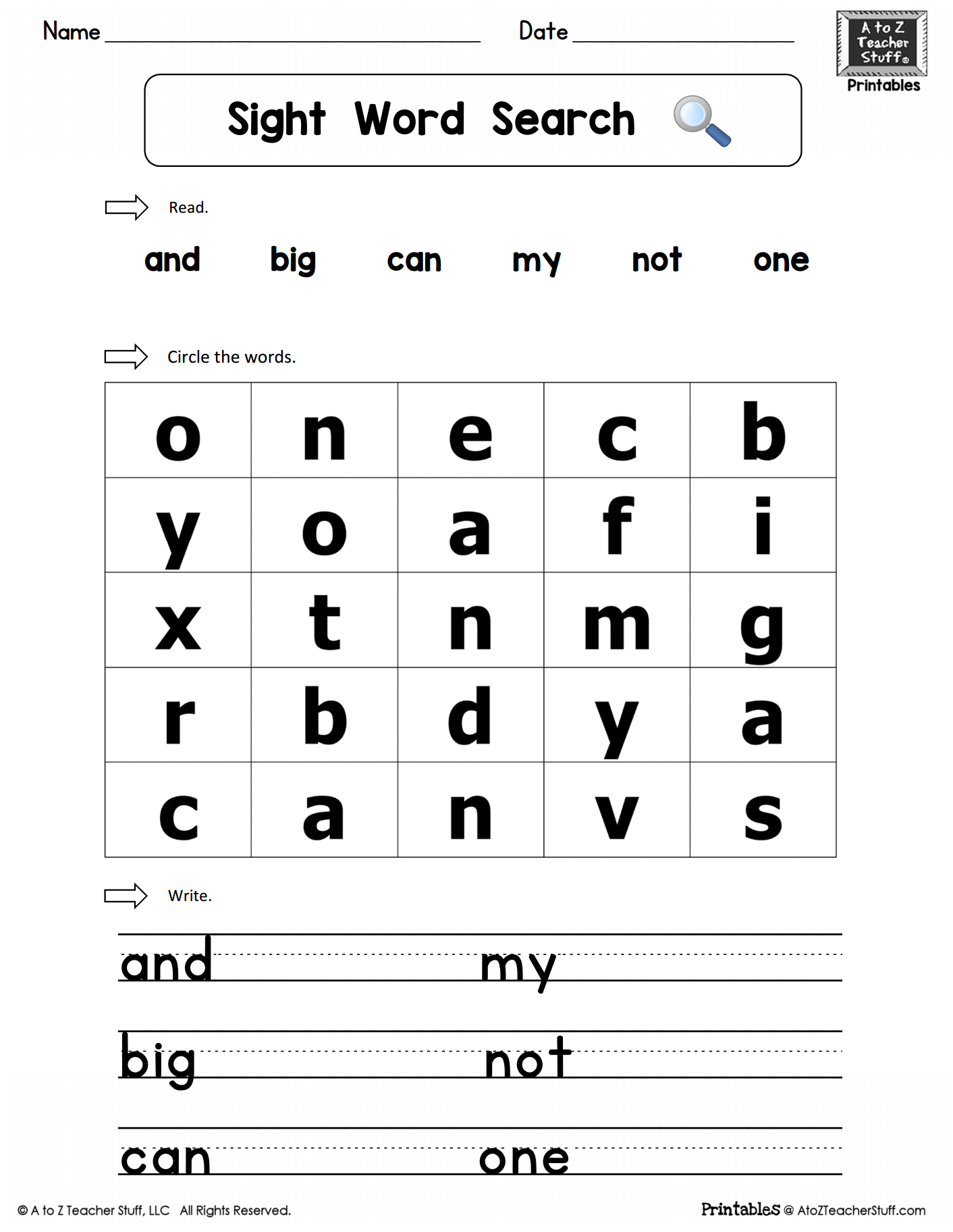 Printable Sight Word Word Search
