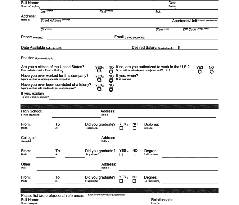 Spanish Employment Application Printable Spanish Job Application Free